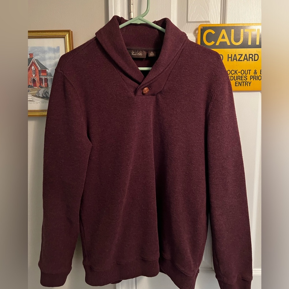 Maroon Tasso Elba shawl sweater, medium